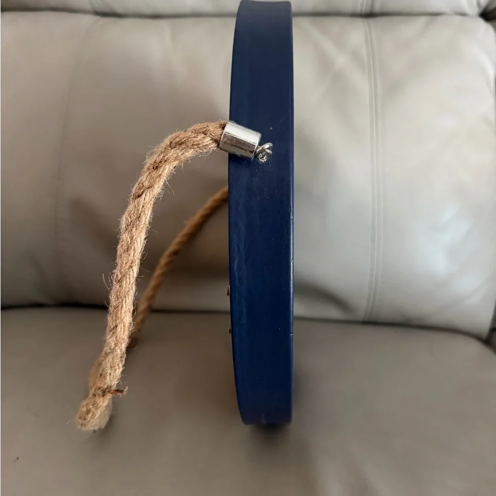 Nautical Blue Round Wall Mirror with Rope Hanger
